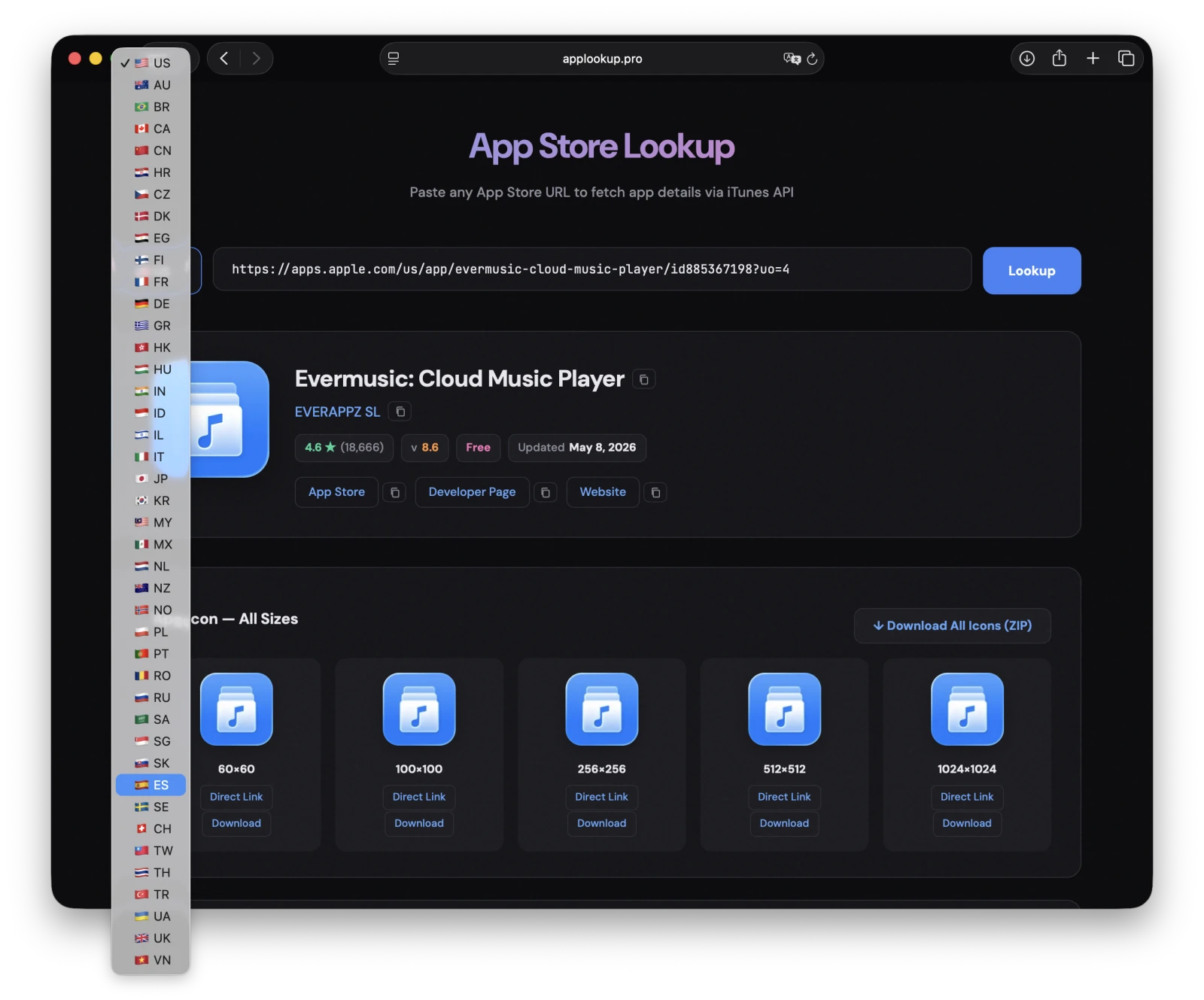 Switch country storefronts to see localized App Store metadata
