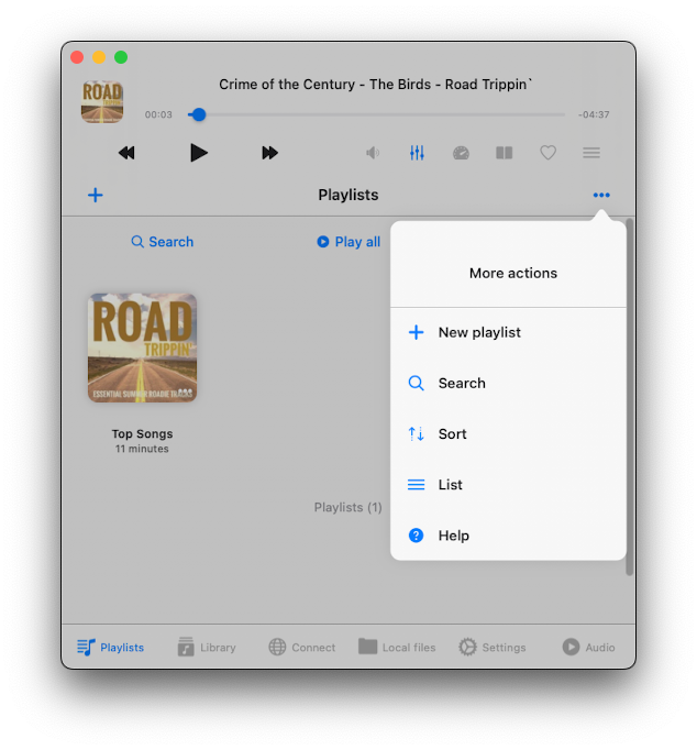 evermusic more button context menu