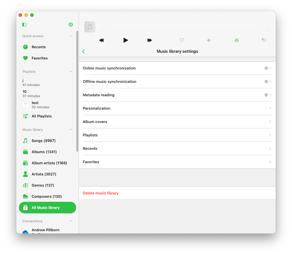 music library settings