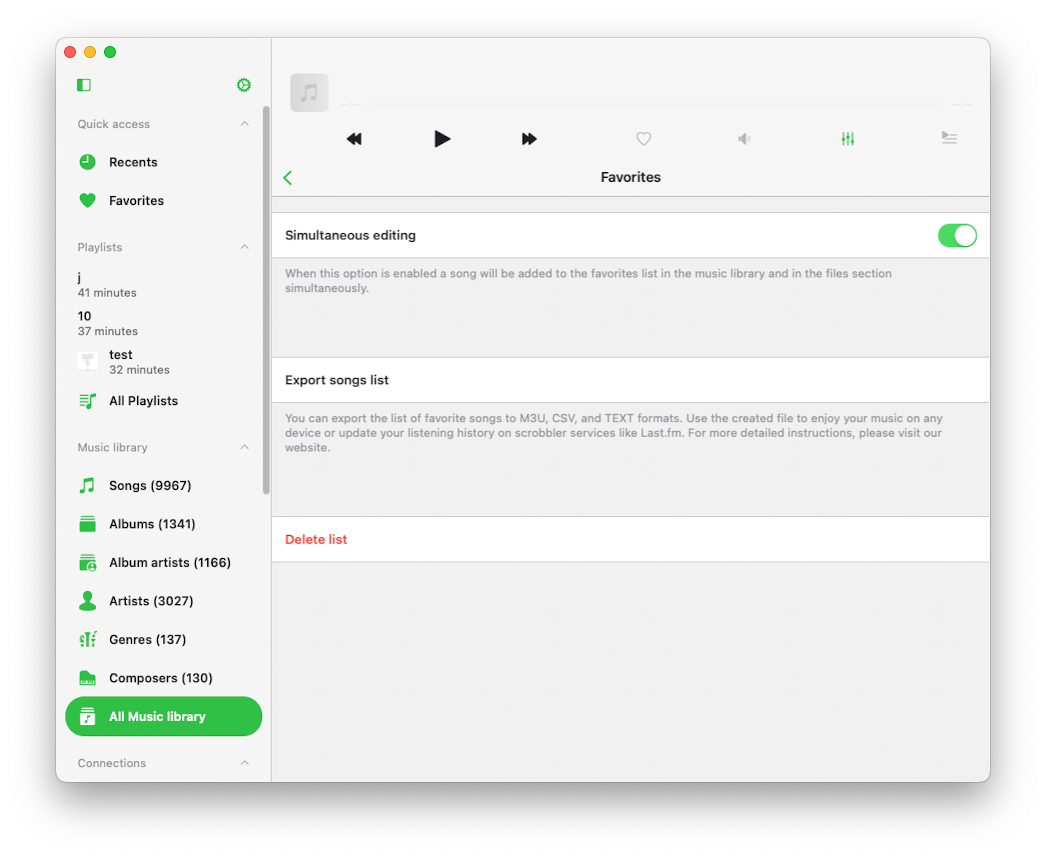 Favorites screen
