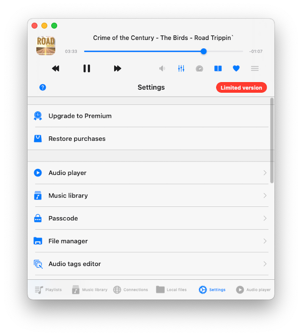 flacbox settings screen