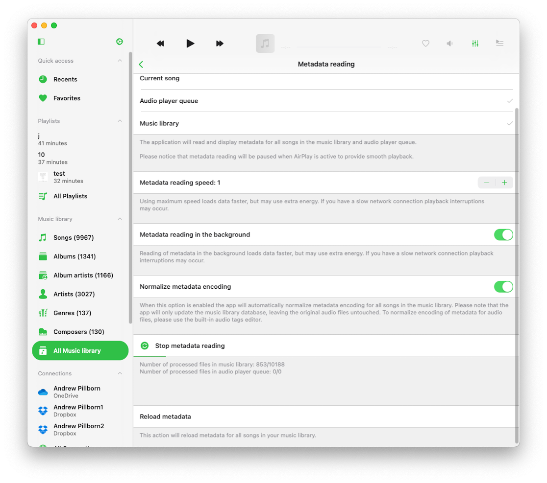 Metadata Synchronization screen
