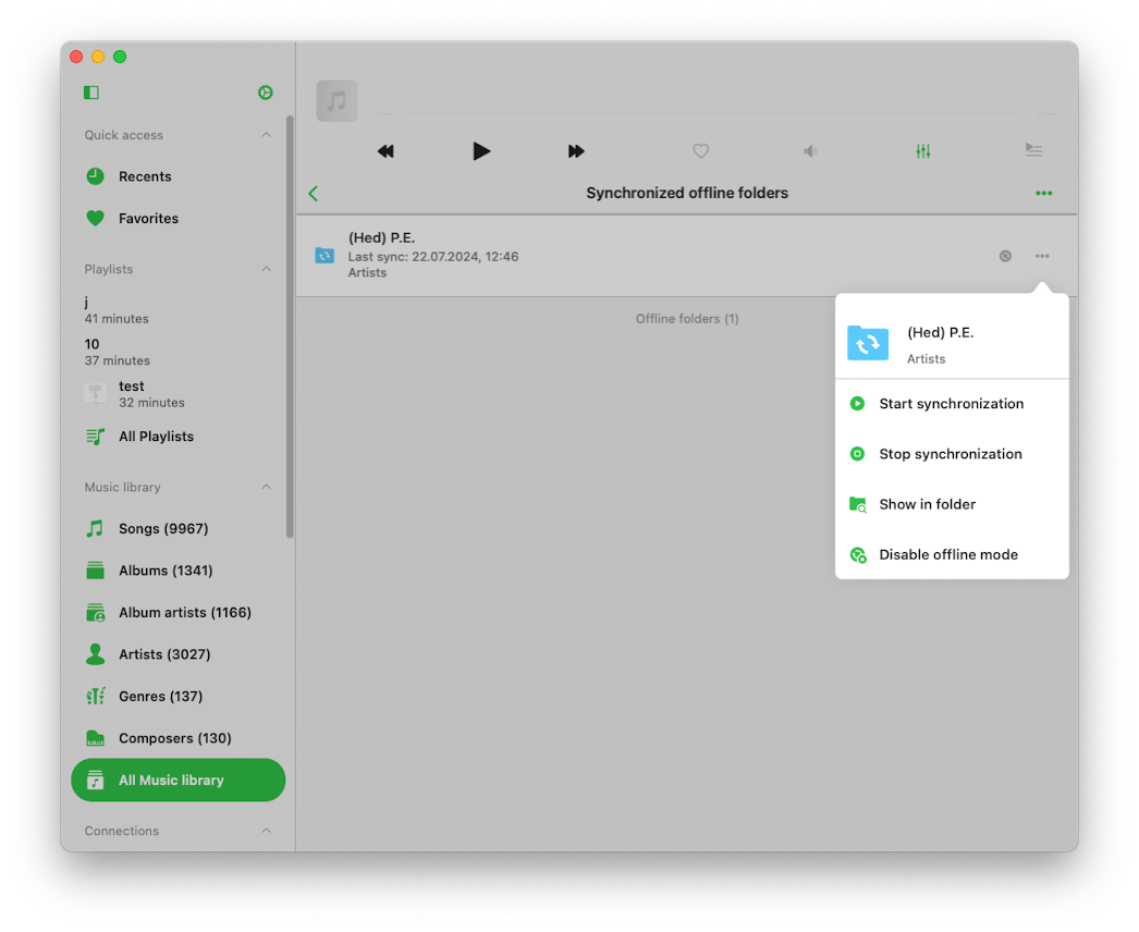 Synchronized Offline Folders screen