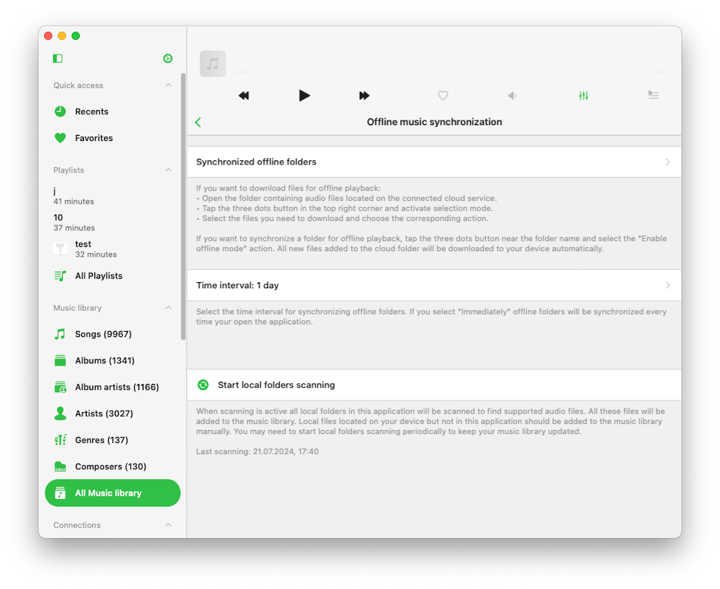 Offline Music Synchronization screen
