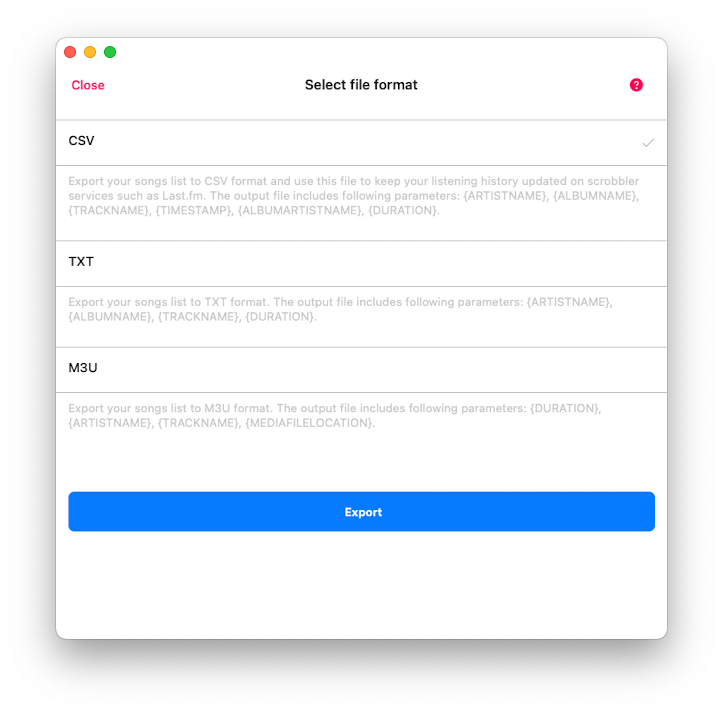 select file format