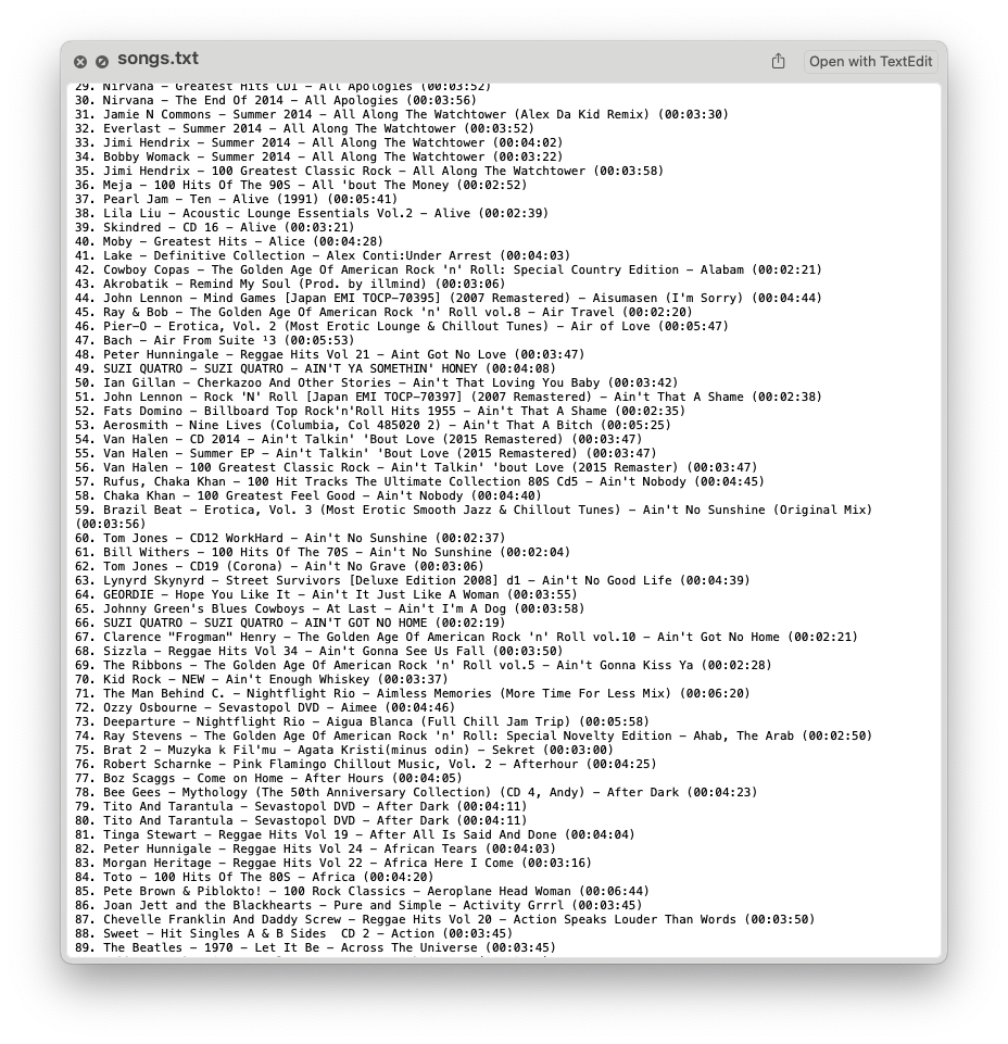 exported txt file
