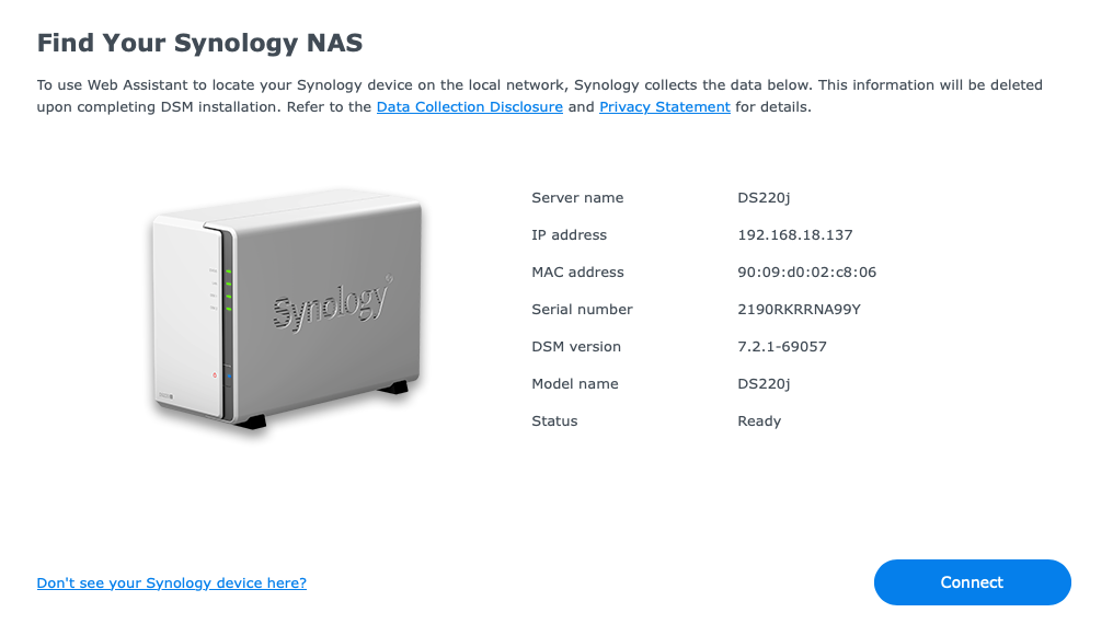 Synology NAS IP address