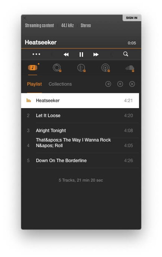 VOX player screen