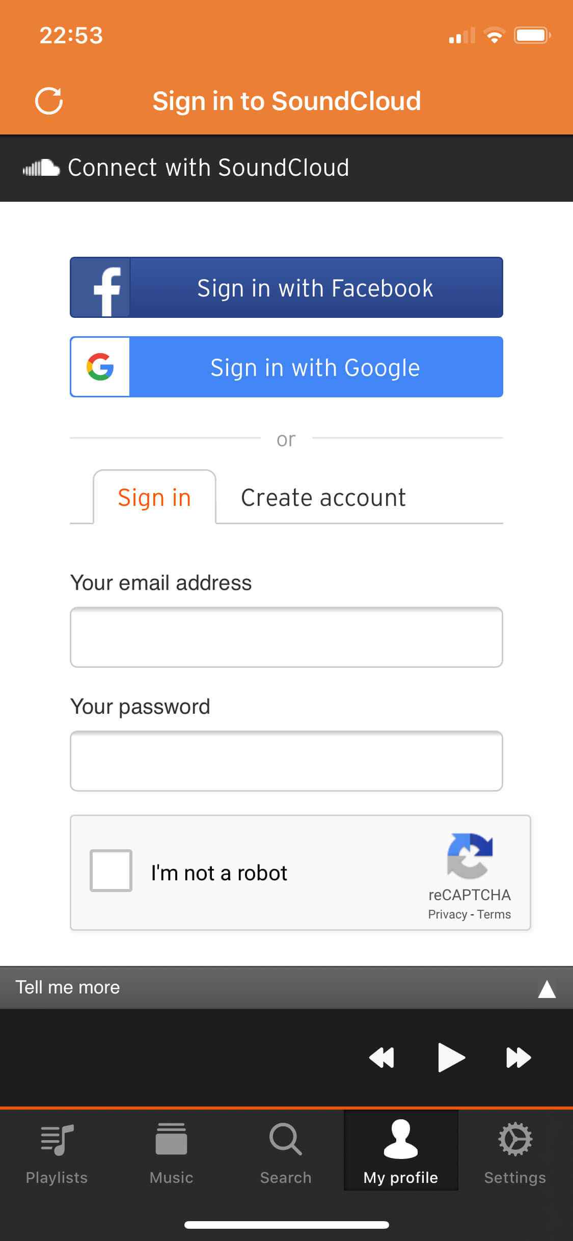 Soundy Login Screen