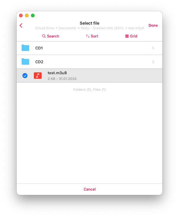 select m3u file
