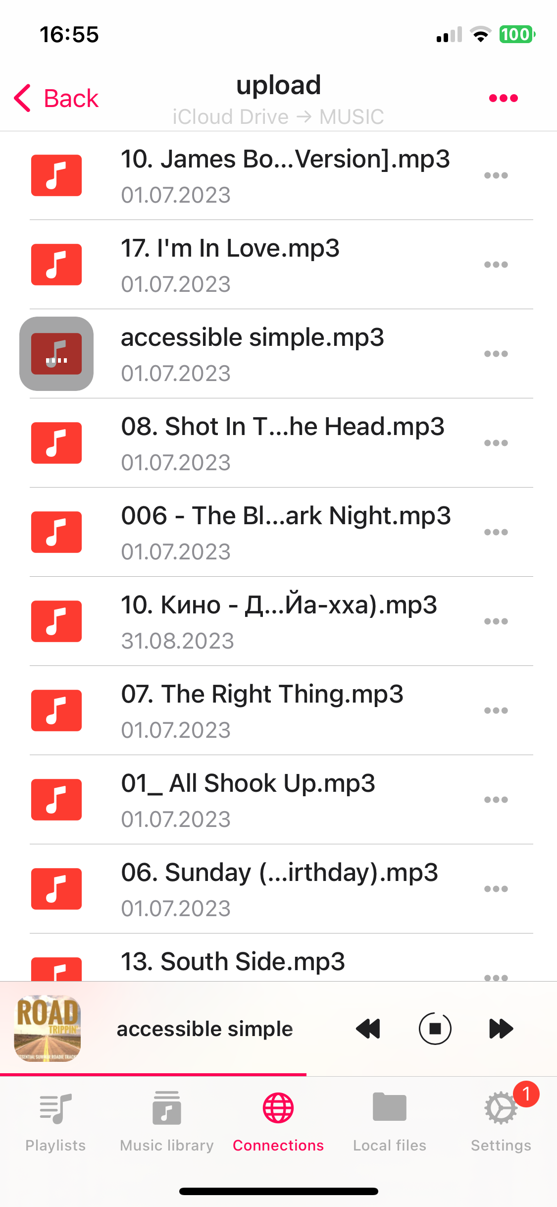 list of files in connected icloud drive folder