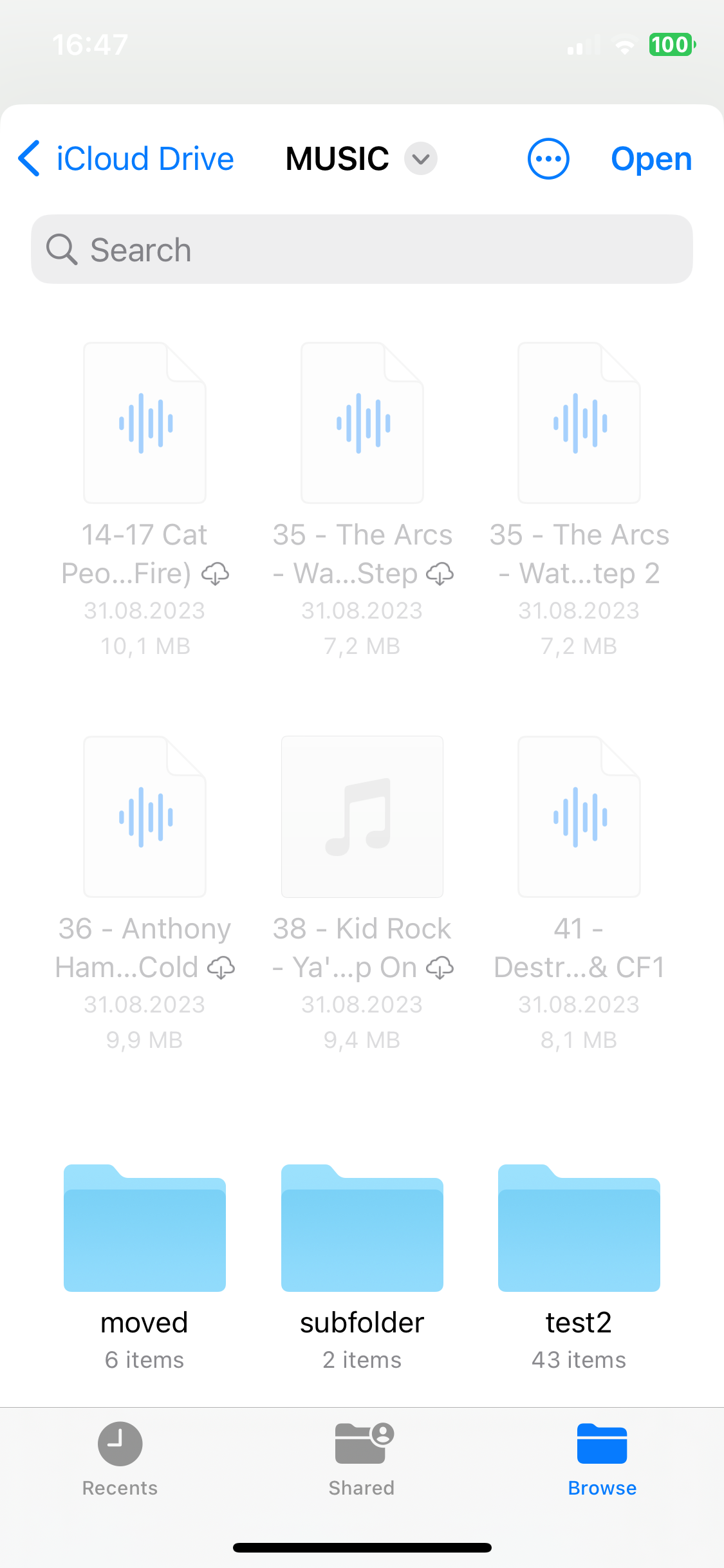 select files in icloud drive folder