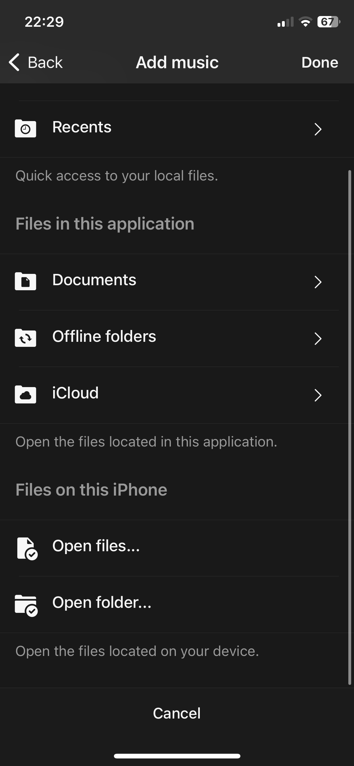open files section
