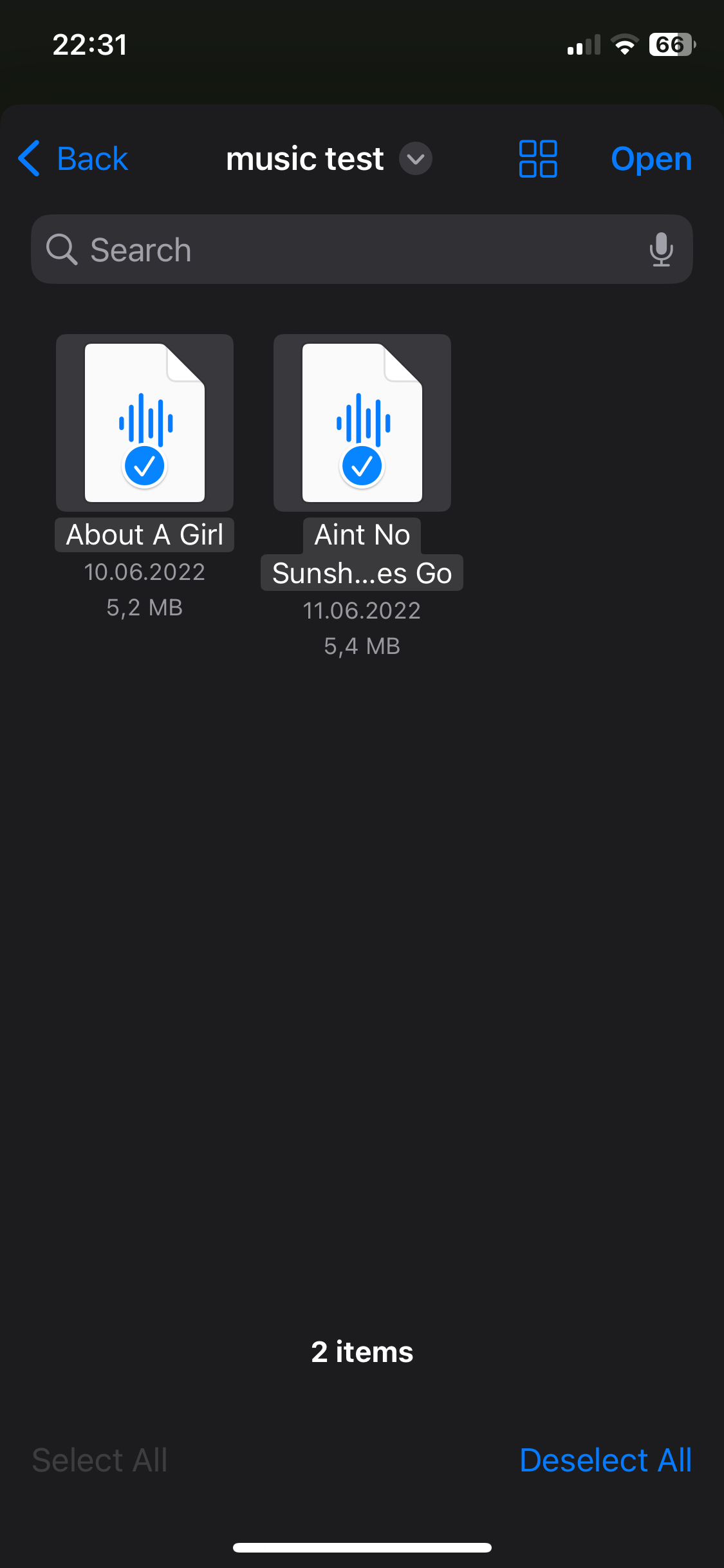 selected audio files