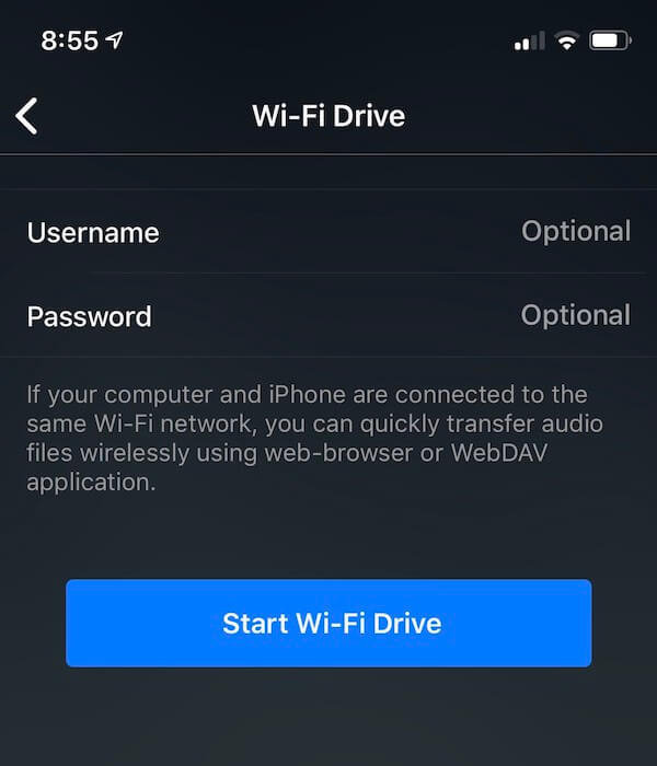Wi-Fi Drive Connect Screen