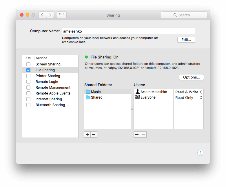 Mac File Sharing Screen